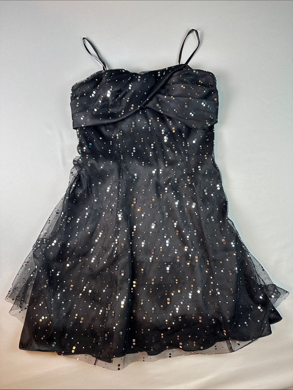 NWT Blondie Nites Black Sequin Mesh Party Dress Cocktail Strapless Tulle